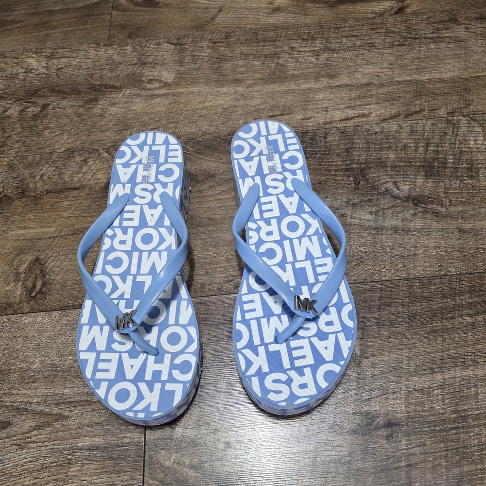 Michael Kors Light Blue Logo Flip Flop Sandals